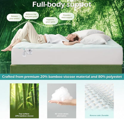 Hansleep Twin Mattress Topper Viscose Derived from Bamboo, Memory Foam Pillow Top Mattress Topper Twin with Deep Pocket, Breathable Mattress Pad for Back Pain Relief, 39" x 75", Navy Blue