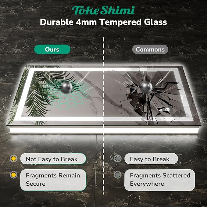 TokeShimi 40x32 Lighted Mirrors for Bathroom Wall,Backlit + Front lit LED Mirror for Bathroom,Dimmable 3-Color,Anti-Fog,Memory Function,Tempered Glass.Shatterproof,Waterproof,UL Listed