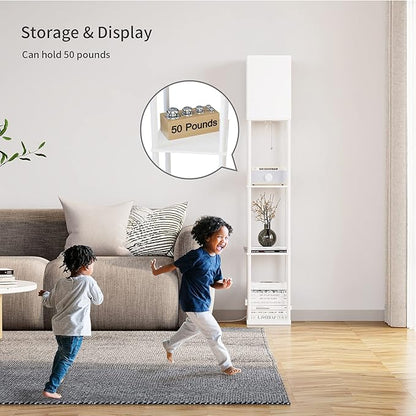 SUNMORY Shelf Floor Lamp with 3-Way Dimmable LED Bulb, Modern Square Standing Lamp with Shelves and White Shade, Corner Display Bookshelf Lamp for Living Room and Bedroom(White)