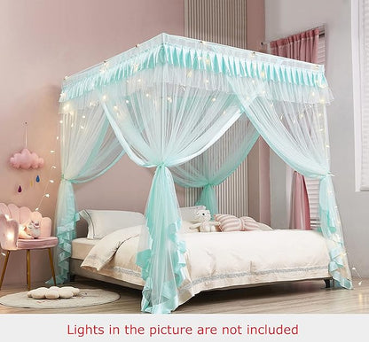 Mengersi Canopy Bed Curtains Full Size,Bed Canopy Royal Luxurious Cozy Drape Netting - Cute Princess Bedroom Decoration Accessories (Sky Blue)