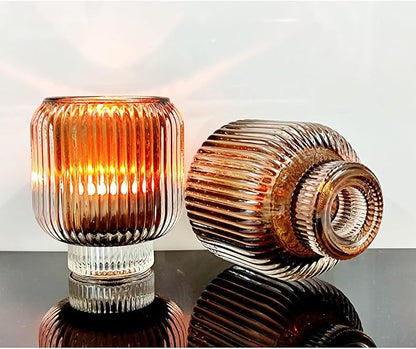 Woho Votive Candle Holders for Wedding Centerpieces, Tealight Candle Holder Set of 2, Glass Votive Candle Holder Bulk for Home Decor(Brown, 3.5'' Tall 3.1'' Diameter)