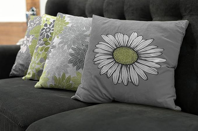 Ambesonne Floral Throw Pillow Cushion Case Pack of 4, Flower Petals Color Palette Chamomile Peony Dahlia and Sunflower, Accent Double-Sided Digital Printing, 20", Grey Pastel Green