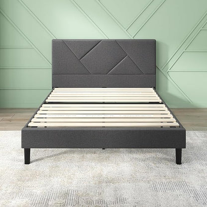 ZINUS Judy Upholstered Platform Bed Frame, Mattress Foundation, Wood Slat Support, No Box Spring Needed, Eco Friendly WonderBox (TM), Easy Assembly, Dark Grey, Queen