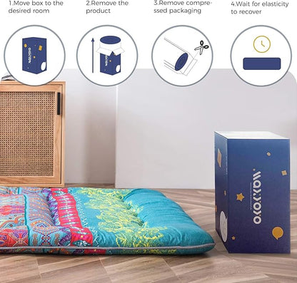 MAXYOYO Bohemian Retro Mattress Boho Floral Japanese Futon Mattress Tatami Floor Mat Foldable Portable Camping, Sleeping Pad, Lounger Couch Bed Full Size
