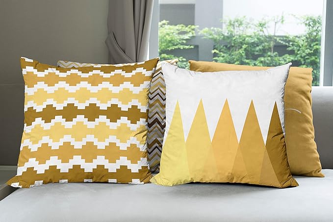 Ambesonne Modern Throw Pillow Cushion Case Pack of 4, Geometric Style Pattern of Triangles Zigzags Love Home Phrase Print, Modern Accent Double-Sided Digital Printing, 18", Pale Orange Amber and White