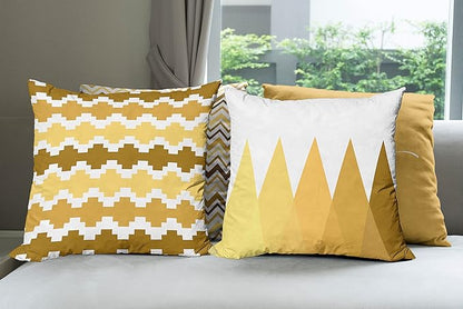 Ambesonne Modern Throw Pillow Cushion Case Pack of 4, Geometric Style Pattern of Triangles Zigzags Love Home Phrase Print, Modern Accent Double-Sided Digital Printing, 18", Pale Orange Amber and White