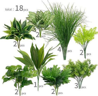 18Pcs Outdoor Artificial Boxwood UV Resistant Fake Stems Plants, Faux Plastic Greenery for Indoor Outside Hanging Plants Garden Porch Window Box Home Wedding Farmhouse Décor