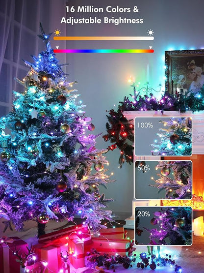BrizLabs Smart Christmas Fairy Lights, 98ft 300 LED WiFi Christmas Fairy Lights Work with Alexa & Google Home, Rainbow Xmas Light Dimmable Xmas Decorative Lighting Music Sync for Home Holiday Party