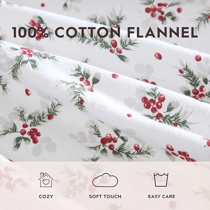 Laura Ashley - Flannel Sheets Full Size, Anti-Pilling & Wrinkle Resistant Cotton, Touchably Soft for All-Season Comfort - Bed Sheets with Matching Pillowcases & Fitted Sheet (Berry Bright Red)