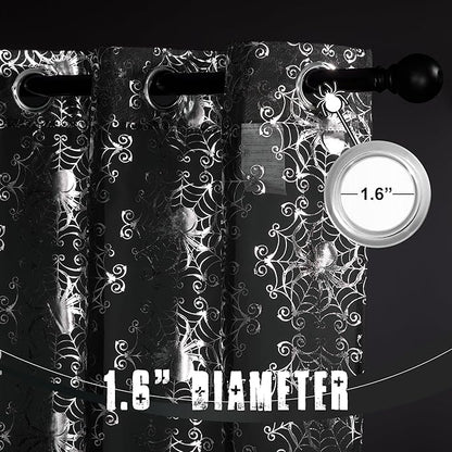 NICETOWN Black Voile Sheer with Glitter Silver Web, Grommet Halloween Spider Pattern for Window Decor, Party & Seasonal Home, W54 x L96, 2 Panels