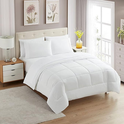 Sweet Home Collection 5 Piece Comforter Set Bag Solid Color All Season Soft Down Alternative Blanket & Luxurious Microfiber Bed Sheets, White, Twin XL