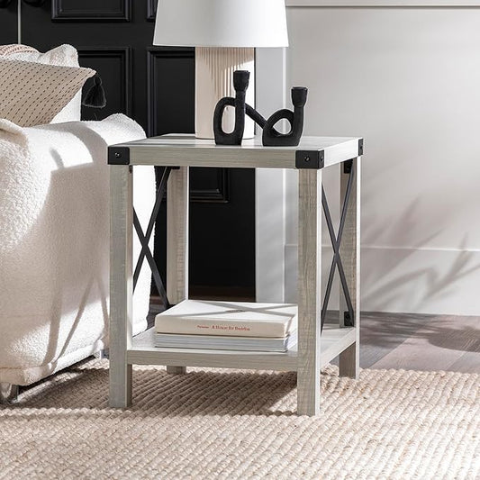 Walker Edison Sedalia Modern Farmhouse Metal X Side Table, 18 Inch, Stone Grey