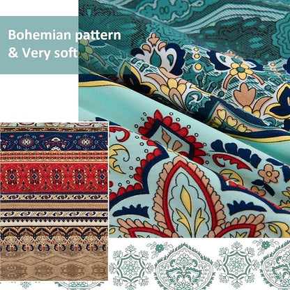 Cottolester Boho Full Size Comforter Set 8 Pieces,Green and Brown Bohemian Striped Bed in a Bag,Floral Soft Microfiber Bedding Comforter Set