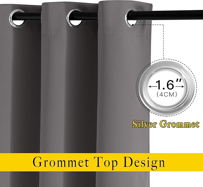 NICETOWN Grey Room Darkening Curtains Blackout 40 inch Curtains for Kitchen, Grommet Solid Window Treatments Sound Reducing for Bedroom, 2 Panels, W37 x L40, 2 Panels