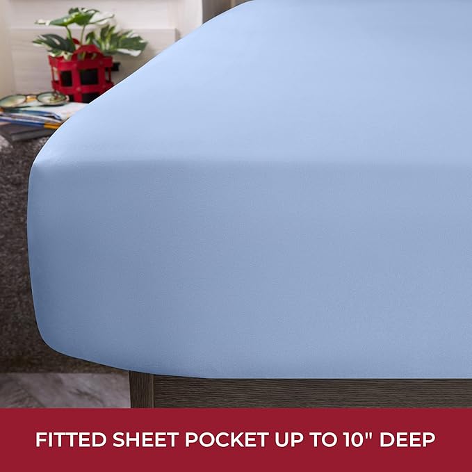 Mellanni RV Short Queen Sheets - 4 PC Iconic Collection Bedding - Hotel Luxury, Extra Soft, Cooling Bed Sheets - Deep Pocket up to 10 inch (RV/Short Queen, Sky Blue)