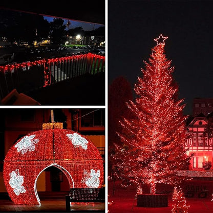 Solar String Lights Outdoor, 2-Pack Total 80FT 200 LED Solar Christmas Twinkle Lights Outside Waterproof Copper Wire 8 Modes Solar Fairy Lights for Garden Tree Party Birthday Christmas Decor (Red)