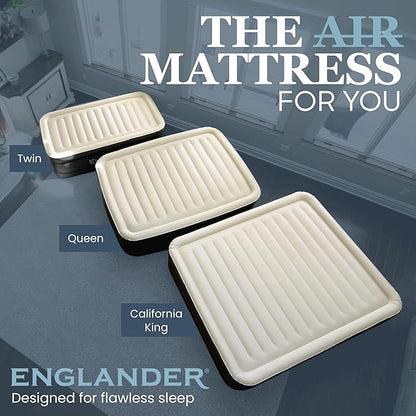 Englander Twin Air Mattress - Double High, 300 LB Capacity Luxury Camping Mattress with Built-in Pump, Waterproof and Microfiber