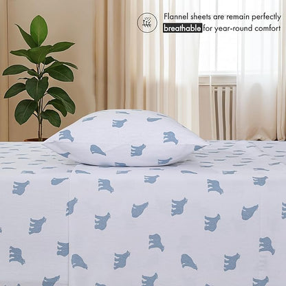 RUVANTI Flannel Sheets King Size - 100% Cotton Brushed King Bed Sheets Set - Deep Pockets 16 Inches - All Seasons Breathable & Extra Soft - Warm & Cozy, 4 Piece, Happy Cubs