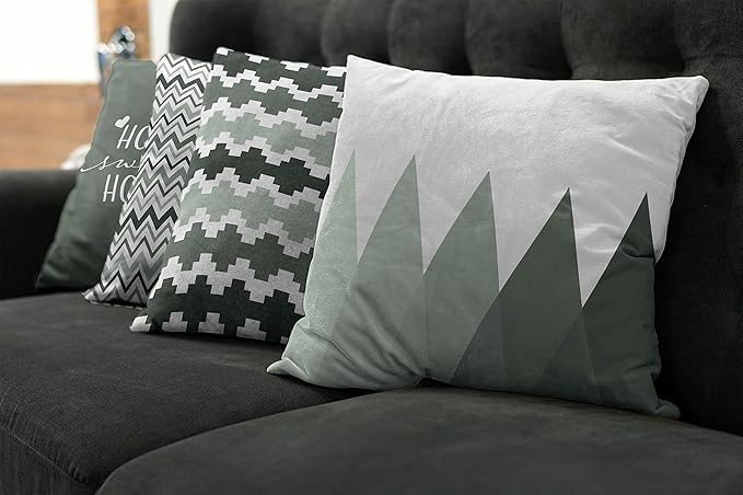 Ambesonne Modern Throw Pillow Cushion Case Pack of 4, Geometric Style Pattern of Triangles Zigzags Love Home Phrase Print, Modern Accent Double-Sided Digital Printing, 20", Dark Sea Green and White