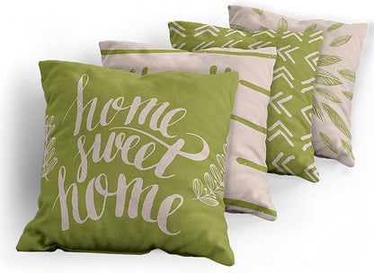 Ambesonne Modern Throw Pillow Cushion Case Pack of 4, Scandinavian Minimal Ornaments Boho Feather Leaves and Home Phrase, Modern Accent Double-Sided Digital Printing, 24", Pale Tan and Pistachio Green