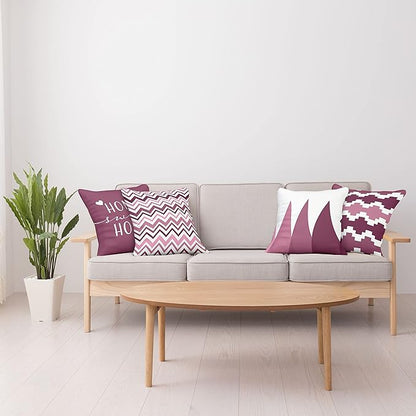 Ambesonne Modern Throw Pillow Cushion Case Pack of 4, Geometric Style Pattern of Triangles Zigzags Love Home Phrase Print, Modern Accent Double-Sided Digital Printing, 24", Dried Rose and Pale Pink