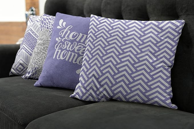 Ambesonne Geometric Throw Pillow Cushion Case Pack of 4, Home Phrase Minimal Zigzag Squama Dahlia Flower Petals Chevron Tribal, Modern Accent Double-Sided Digital Printing, 16", Lavender and White