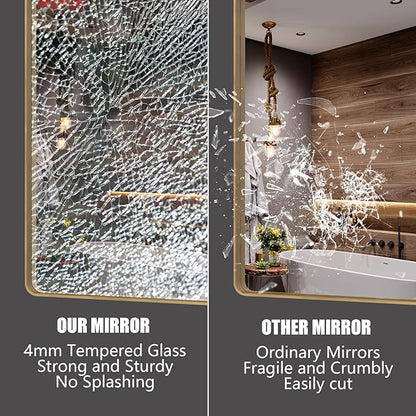 CAHRMOR 60x28 Brushed Gold Mirror for Bathroom, Golden Metal Framed Vanity Mirror, Large Rectangle Vanity Wall Mirror, Modern, Anti-Rust, Shatterproof (Horizontal/Vertical)