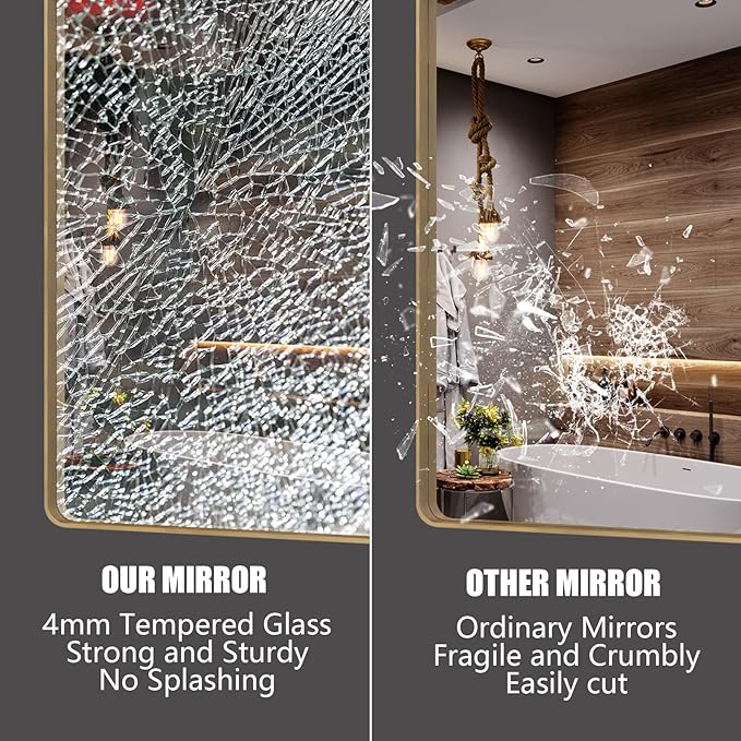 40x36 Gold Framed Mirror for Bathroom, Brushed Gold Brass Bathroom Mirror, Rectangle Gold Bathroom Vanity Mirror for Wall, Shatterproof, Anti-Rust, Hangs Horizontally or Vertically