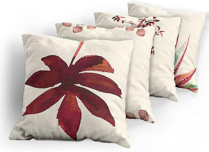 Ambesonne Botanical Throw Pillow Cushion Case Pack of 4, Minimalist Watercolor Painting Leaves Agave Branches Plant in a Pot, Modern Accent Double-Sided Digital Printing, 16", Raspberry Dark Salmon