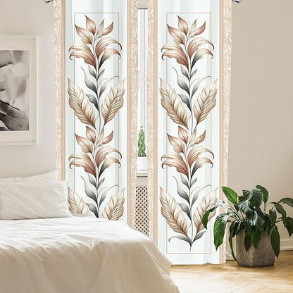 Ambesonne Vintage Window Curtains, Nostalgic and Botanical Concept Leaf Design with Antique Looking Motifs, Lightweight Decor 2-Panel Set with Rod Pocket, Pair of - 28" x 95", Ecru Pale Brown Green