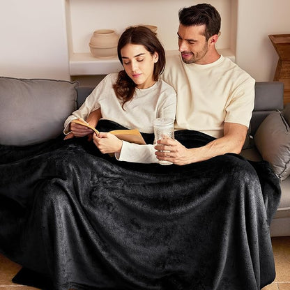 Exclusivo Mezcla Fleece Blanket Queen Size for Bed, Super Soft and Warm, All Season Use, Cozy, Plush, Lightweight, 90x90 Inches, Black