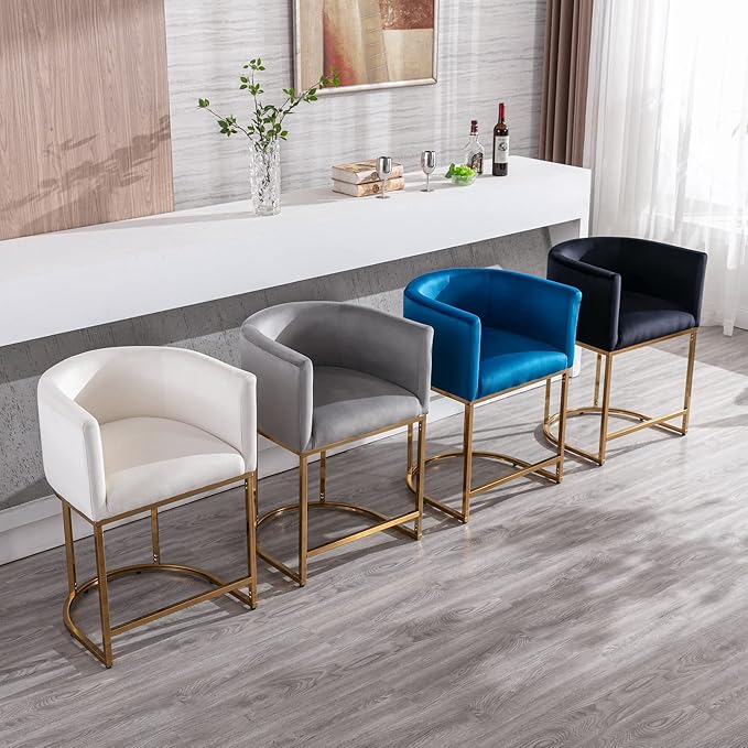 Modern Counter Height Velvet Upholstered Bar Stools Set of 3, 24" Kitchen Counter Island Stools Bar Chairs with Gold Metal Frame for Kitchen Island, Black