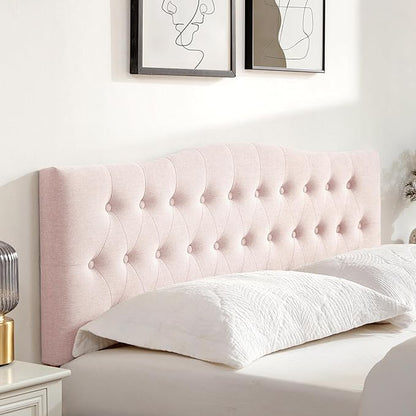 Tufted Upholstered Headboard King Size, Sturdy and Durable Solid Wood Bed headboard, Fabric Headboard Adjustable Height from 37” to 51”, Modern Button Diamond Design Head Board, Pink