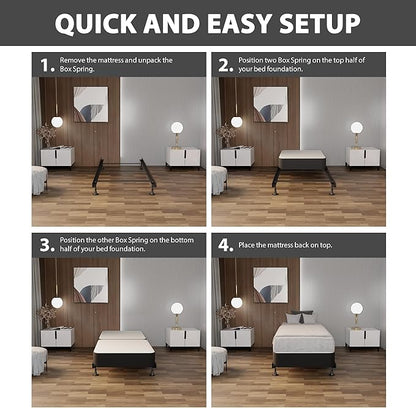 Nutan Inch Sturdy Box Spring for Mattress Support-Durable and Fully Assembled, Natural Wood Twin, Gray, 8" Foundation