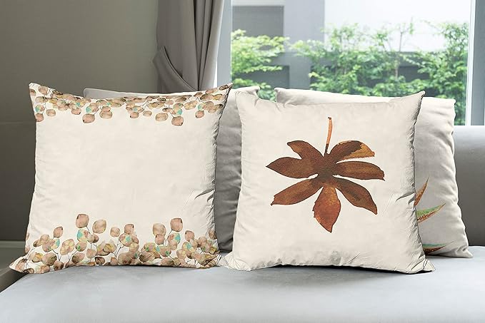 Ambesonne Botanical Throw Pillow Cushion Case Pack of 4, Minimalist Watercolor Painting Leaves Agave Branches Plant in a Pot, Modern Accent Double-Sided Digital Printing, 24", Chocolate and Pale Brown