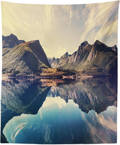Lunarable Landscape Tapestry, Norway Landscape Mountains Photography Scandinavian Tranquil Idyllic Elements, Fabric Wall Hanging Decor for Bedroom Living Room Dorm, 23" X 28", Multicolor