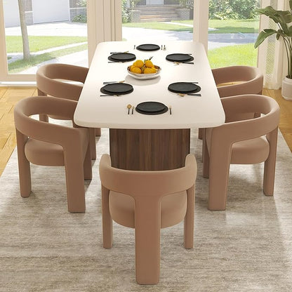 Modern Barrel Dining Chairs Set of 5, Velvet Upholstered Accent Side Chair with Arms Comfy Makeup Vanity Chairs, Dining Living Room Kitchen Chairs, Khaki