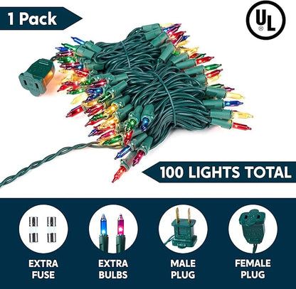 Joiedomi Multicolor Christmas String Lights,100 Count 21.4FT Christmas Fairy Tree Lights Plug in for Indoor Outdoor Xmas Decorations Patio Holiday Theme Party Yard House,Green Wire