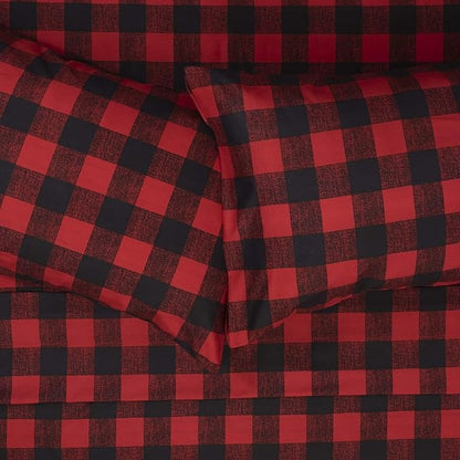Twin XL Sheets - Breathable Luxury Sheets with Full Elastic & Secure Corner Straps Built In - 1800 Supreme Collection Extra Soft Deep Pocket Bedding Set, Sheet Set, Twin XL, Buffalo Check Burgundy