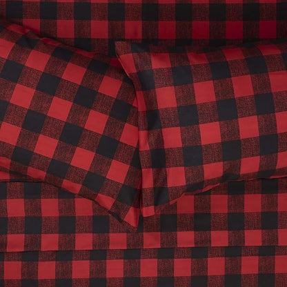 1800 Thread Count Sheet Set – Soft Egyptian Quality Brushed Microfiber Sheets – Luxury Bedding Set with Flat Sheet, Fitted Sheet, Pillow Cases, Twin, Buffalo Check Burgundy, Sheet Set