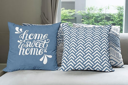 Ambesonne Geometric Throw Pillow Cushion Case Pack of 4, Home Phrase Minimal Zigzag Squama Dahlia Flower Petals Chevron Tribal, Modern Accent Double-Sided Digital Printing, 24", Slate Blue and White