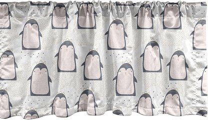 Ambesonne Penguin Window Valance, Pastel Colored Style Cartoon Animals from Antarctica Crowns on a Dotted Background, Curtain Valance for Kitchen Bedroom Decor with Rod Pocket, 42" x 12", Grey Pink