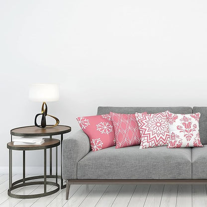 Ambesonne Retro Throw Pillow Cushion Case Pack of 4, Trellis Grid Medieval Floral Damask Mandala Flower Ornament in Modern Monochrome, Modern Accent Double-Sided Digital Printing, 18", Pastel Pink