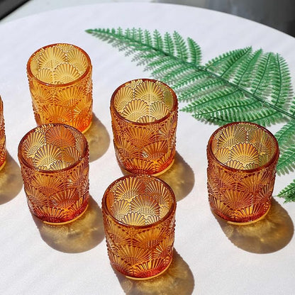 Woho 24pcs Amber Votive Candle Holders, Glass Tea Lights Candle Holder for Wedding Table Centerpiece, Vintage Tealight Candle Holder Decor for Anniversary, Bridal Shower Christmas Party
