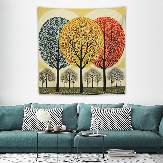 MaSiledy Shabby Chic Trees Tapestries Autumn Nature Forest Bedroom Tapestries Landscape Tapestry Wall Hanging Decor for Bedroom 60"x60" Bedroom Xmas Tapestry for Bedroom Christmas Backdrop