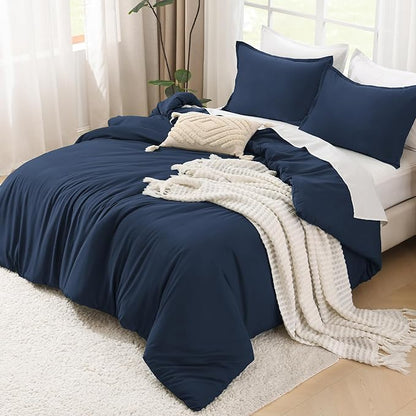 Litanika Navy Blue Comforter King Size, 3 Pieces Lightweight Solid Bedding Comforter Set, All Season Fluffy Bed Set (104x90In Comforter & 2 Pillowcases)