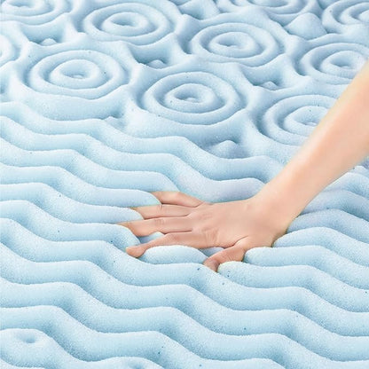 Mellow 3 Inch 5-Zone Memory Foam Mattress Topper, Cooling Gel Infusion, Dorm Essentials, King Blue