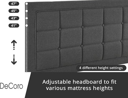 Decoro Mornington Upholstered 2.0 Platform Bed, Button-Tufted Fabric Headboard and Metal Frame with Wood Slat Support, Dark Grey, Full