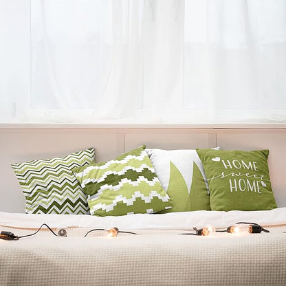 Ambesonne Modern Throw Pillow Cushion Case Pack of 4, Geometric Style Pattern of Triangles Zigzags Love Home Phrase Design, Modern Accent Double-Sided Digital Printing, 18", Olive Green and White