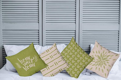 Ambesonne Modern Throw Pillow Cushion Case Pack of 4, Scandinavian Minimal Ornaments Boho Feather Leaves and Home Phrase, Modern Accent Double-Sided Digital Printing, 24", Pale Tan and Pistachio Green
